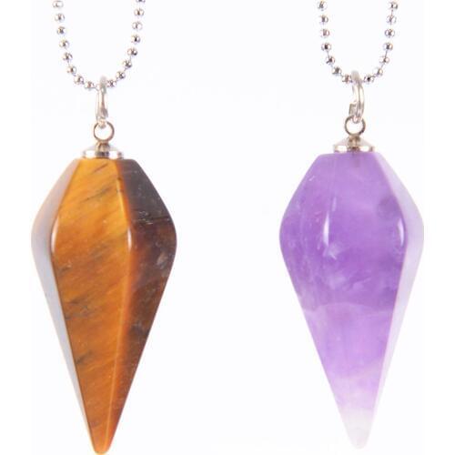 Big Size Men Women Natural Healing Gem Stone Jewelry Hexagonal Reiki Pyramid Pendulum Chain Pendant Amulet Classic D840-D845