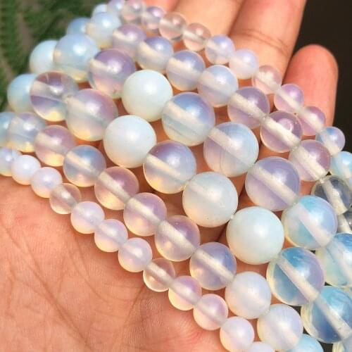 4/6/8/10/12mm Natural Stone White Claer Opal Beads Round Loose Beads For Jewelry Making DIY Needlework Bracelet Bead Accessories