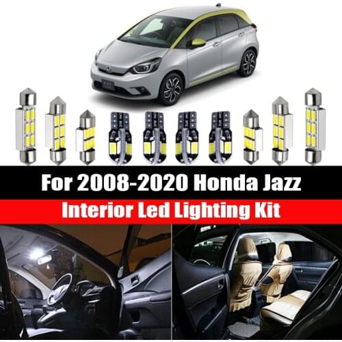 For 2008-2020 Honda Jazz 9pcs White Canbus LED Interior Dome Map Trunk Lights Bulb Kit License Plate Light Car Accessories