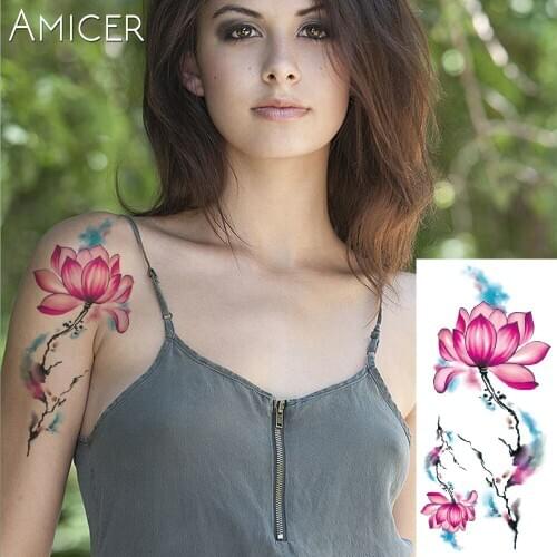 Flash henna tattoo fake temporary tattoos stickers sweet Lotus flowers tattoo arm shoulder translated tattoos women on body