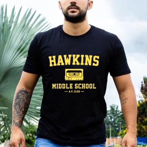 Hillbilly Hawkins Middle School AV Club Print T Shirts Men Short-sleev Tops Summer Cotton Breathable Streetwear Hombre Camisetas