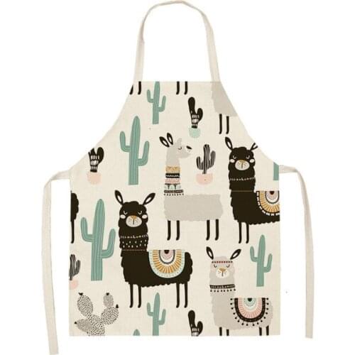 Llama Alpaca Cactus Printed Cotton Linen 55*68cm Sleeveless Aprons Kitchen Women Pinafore Home Cooking Baking Waist Bibs 46263