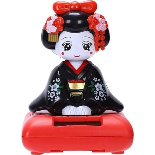Solar Powered Bobblehead Toy Figure, Japanese Kimono Maiko Geisha - Black