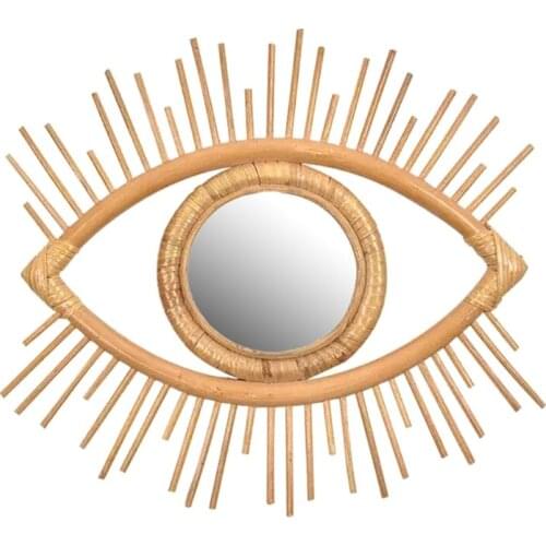 Rattan Innovative Art Eye Shape Makeup Mirror Dressing Wall Hanging Bedroom Bathroom Home Decoration