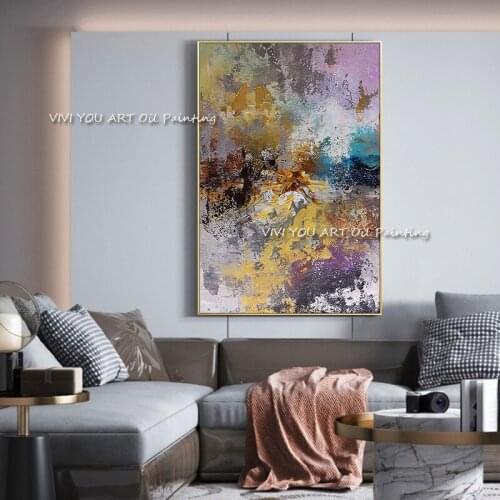 Nordic Purple Pink Canvas Colorful Oil Painting Abstract Modern Home Wall Picture for Living Room Abstract Scandinavian Wall Art