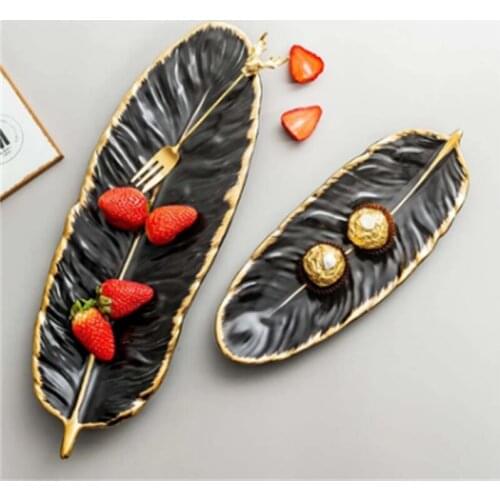Of Nordic Style Ceramic Dessert Tray Feather Shape Jewelry Storage Disc Sushi Tray Kitchen Appliance