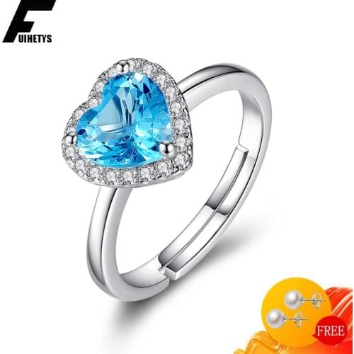 Bali Jelry 925 Silver Ring Jewelry Heart-shape Sapphire Zircon Gemstone Open Ring for Women Wedding Party Accessory Dropshipping