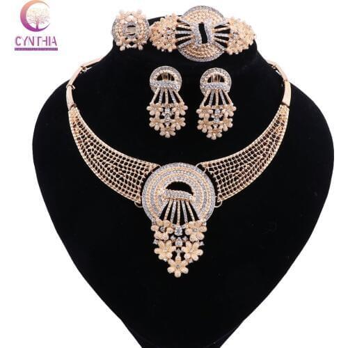 CYNTHIA African Beads Jewelry Sets Gold-color Necklace Set Indian Charm Women Earrings Bracelet Wedding Party Fashion Jewelry