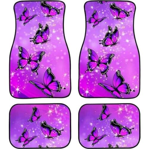 Aimaao Butterflies Pet Car Floor Mats Full Set All Weather Personalized Pattern Non-Slip Odorless Rubber for Universal Cars