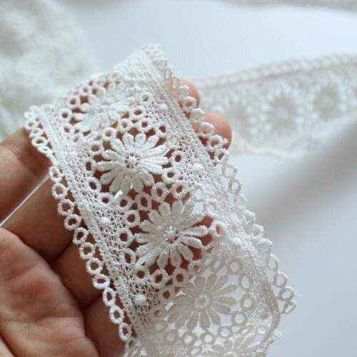 5.4cm*5yards flower hollow embroidered milk silk lace trims DIY Sewing white lace trimming ribbon DIY clothes accessories