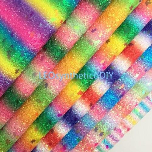 LEOsyntheticoDIY Rainbow Cloud Chunky Glitter Vinyl Fabric Sheet Felt Backing Synthetic Leather Faux Vinil DIY A4 SIZE R05