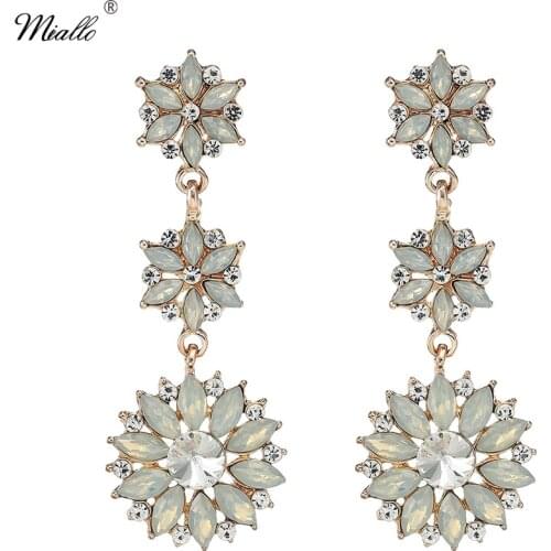 Miallo Fashion Opal Sunflower Crystal Long Drop Earrings Women Bridal Earrings for Party