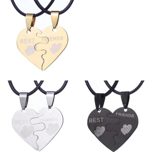 Fashion Jewelry Best Friends Necklace Half Love Heart Stainless steel Metal Pendant For Friendship Gifts