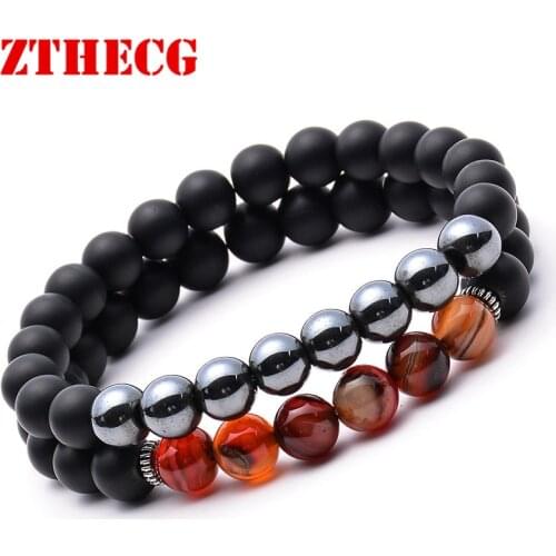 Fashion Beaded Bracelet for Men Women Natural Tiger Eye Stone Wood Green Healing Beads Chakra Jewelry Couple Bracelets Set Gifts