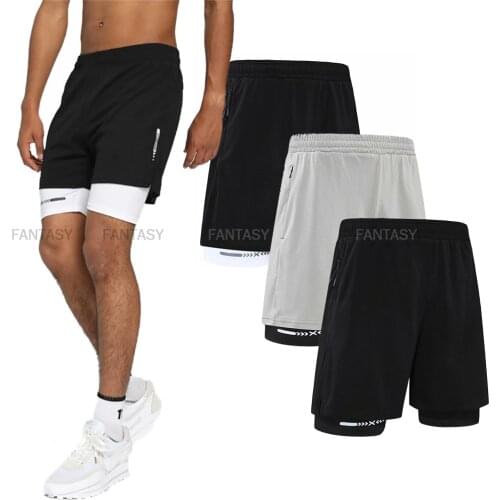 Men Running Shorts Fitness Gym Training Sports Quick Dry Workout Jogging Double Deck Summer Mens Tracksuit Jogger Athletic Short