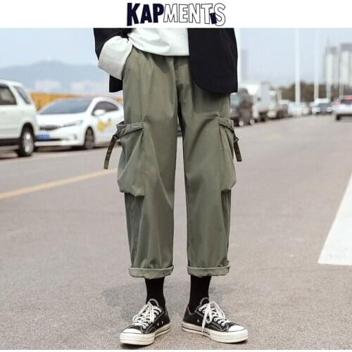 KAPMENTS Men Pockets Vintage Baggy Cargo Pants 2021 Mens Vintage Wide Leg Harajuku Joggers Pants Male Streetwear Casual Jogger