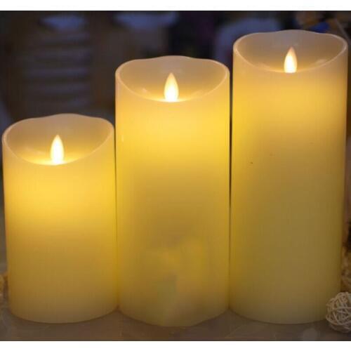 Set of 3 Pillar LED Candle Light Remote controlled paraffin Wax Swinging Moving wick Wedding Home party (Dia.)10CM-(H)15/20/25CM