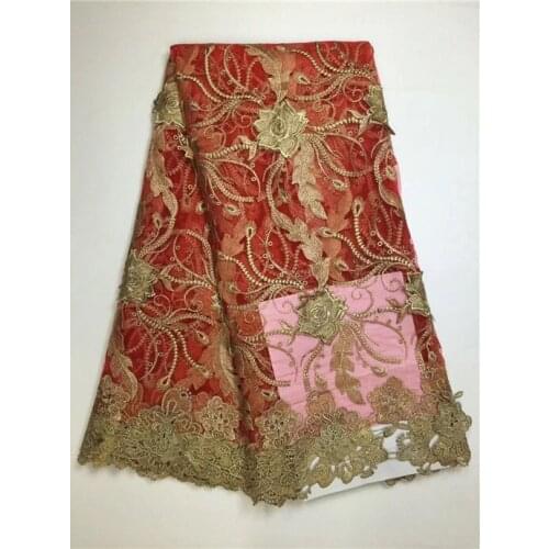 Latest Tulle French Lace With golden red For Dress African Latest French Lace 2018 Lace Fabric Tulle Net 3D Flower French Lace