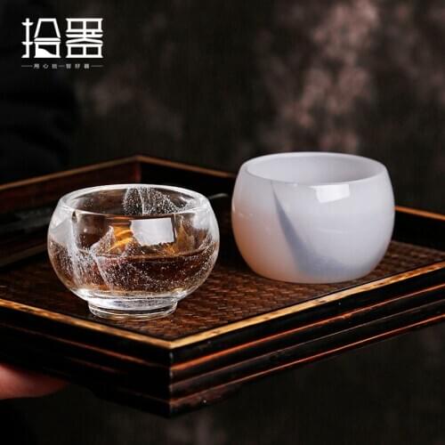 New Chinese style glass jade porcelain tea cup Master Cup glass tea cup individual single cup Kung Fu tea set small bowl tea cup
