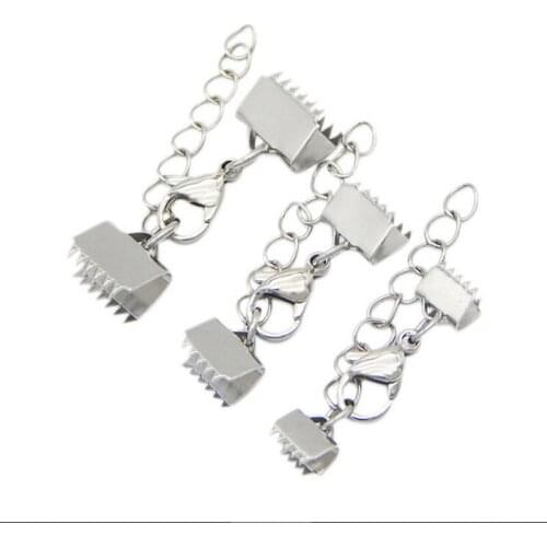 10Set Stainless Steel Silver Textured End Caps Crimp Bead Clasps Fit Flat Leather Cord Bracelet Necklace Jewelry Making Findings