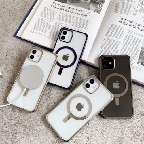 Strong Mgnetic Case For IPhone Clear Charger Protective TPU For IPhone 12 11 Pro Max Mini Wireless Transparent Thin Cover