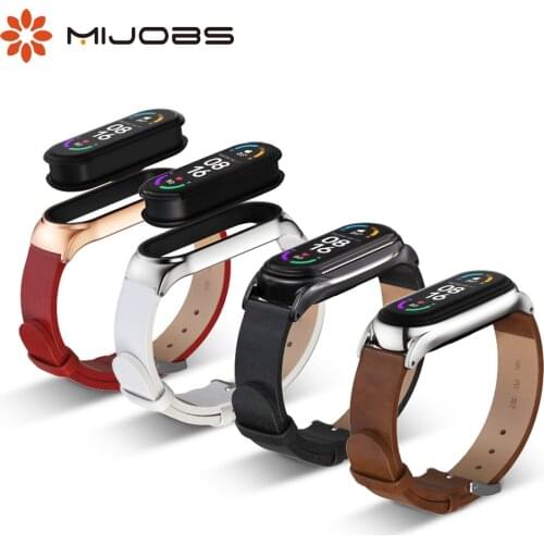 Straps for Mi Band 5 4 3 Leather Bracelet on Mi band 4 Correa Mi Band 6 Strap Metal Wristbands Miband4 For Xiaomi Xiomi