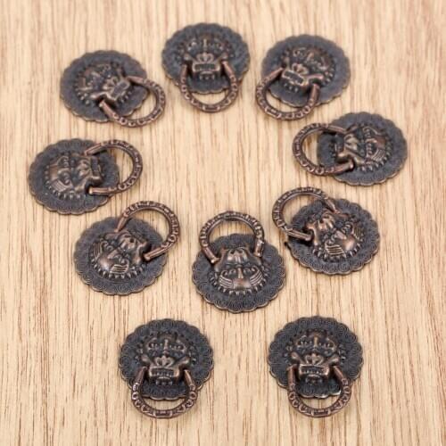 10Pcs Vintage Jewelry Chest Lion Head Knob Door Pull Furniture Handle Cabinet Dresser Drawer Knob Furniture Hardware 19*24mm