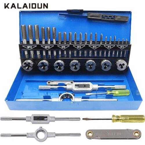 KALAIDUN 32Pcs Tap&Die Set HSS Metric M3-M12 Manual Screw Threading Tapping Wrench Machine Tool Set Heavy Duty Repair Hand Tools
