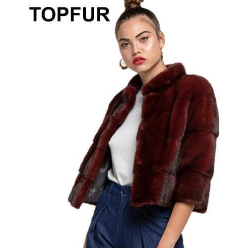 TOPFUR Wine Coat Basic Jacket Winter Coat Women Real Mink Fur Coat Genuine Leather Jackets Short Real Fur Coat Spring Collection