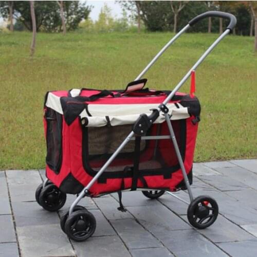 Folding Dog Cart Portable Pet Trolley Washable Pet Stroller