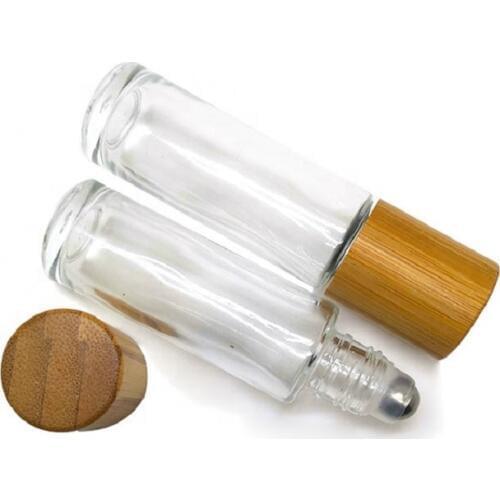 10ML 15ML Bamboo Cap Roll On Bottle Essential Oil Glass Bottle Steel Bead Perfume Cosmetic Packaging Roller Bottles 15 Pieces