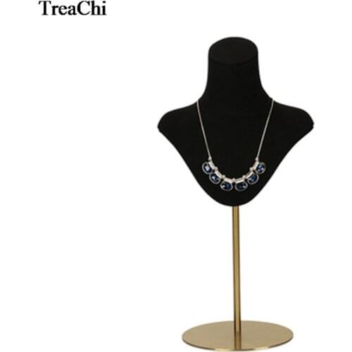 Stainless Steel Jewelry Window Necklace Display Model Black Velvet Pendant Display Neck Adjustable Height Display Props