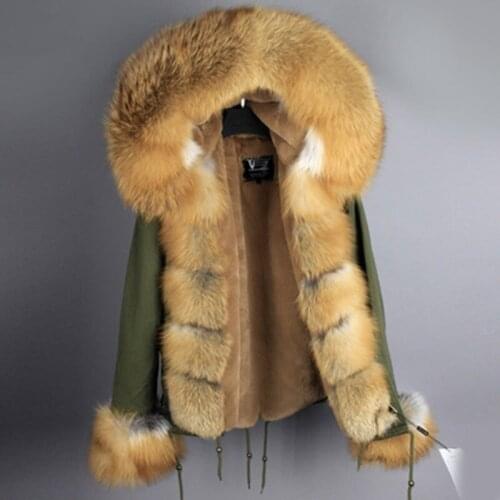 Women Short Parka Waterproof Fox Raccoon Fur Collar Winter Faux Fur Lined Coat Female Real Fur Short Jacket Overcoat