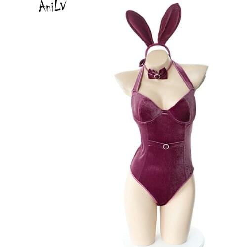 AniLV Summer Beach Pool Party Bunny Girl Bodysuit Swimsuit Costume Backless Bow Swimwear Uniform Set Lingerie Cosplay