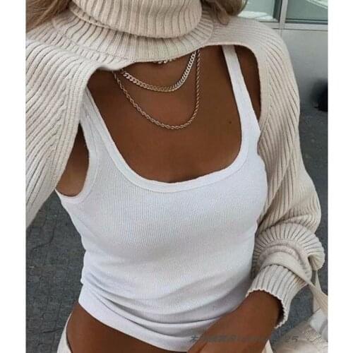 2021 autumn and winter new long-sleeved pullover short knit sleeves foldover coat women high neck pullover wool shawl scarf A585