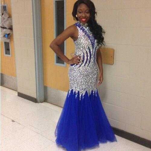 Royal Blue Luxury Crystals Prom Dresses Long Mermaid Formal Evening Gowns Women Imported Party Dress Vestidos de Formatura 2020
