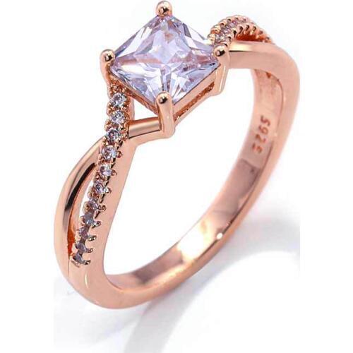 Female Square Ring Luxury Crossed Rose Gold Filled Crystal Zircon Ring Wedding Band Promise Engagement Rings For Women Jewelry
