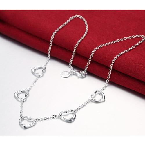 Wholesale Charms Heart love silver color women necklace jewelry lady fashion cute wedding necklace jewelry Christmas gifts N121