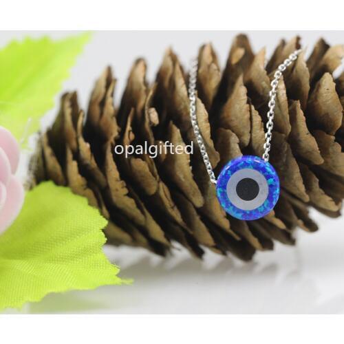 1pc/lot)10mm Evil eye necklace blue opal necklaces pendants synthetic opal necklace 2020 fashion jewelry Turkish Israel jewelry