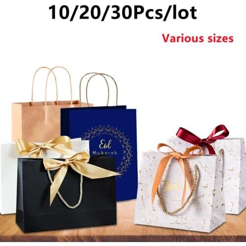10/20/30Pcs Eid Mubarak Paper Candy Bags Gift Bag DIY Islamic Muslim Festival Happy Al-Fitr Eid Party Supplies Kraft Paper Bag