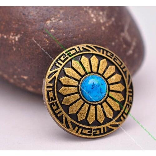 10pcs 25mm Brass Sun Flower Carved Blue Turquoise Leathercraft Accessories Leather Project Handcraft Belt Conchos Screwback