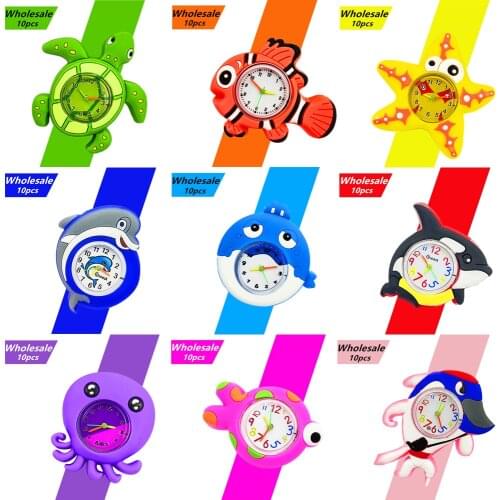 10pcs Wholesale Children Watch Low Price Clearance Cartoon Fruits/flowers Kids Quartz Watches Boys Girls Watch Clock Bracelet