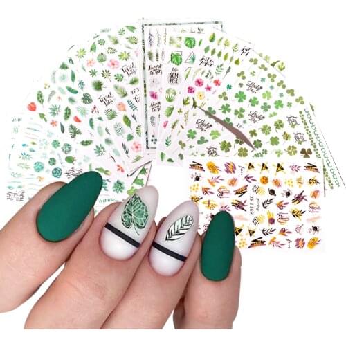 12pcs 3D Nail Sticker Summer Flower Green Leaf Design Sticker Set For Nails DIY Nail Art Decor Gel Polish Sticker Manicure Foils