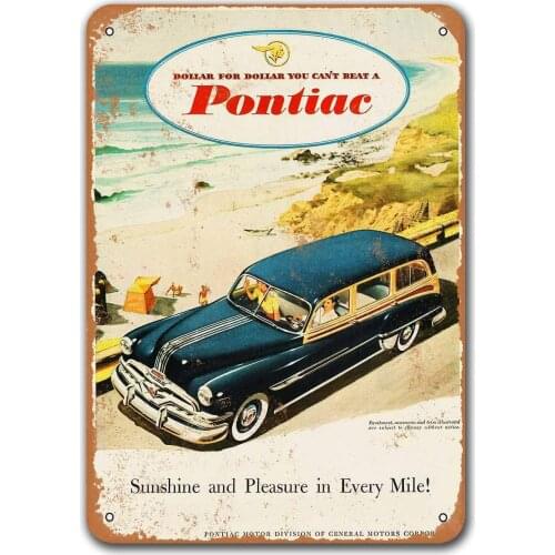 1952 Pontiac Chieftain Station Wagon Car Tin Signs Vintage, Sisoso Metal Plaques Poster Pub Man Cave Retro Wall Decor
