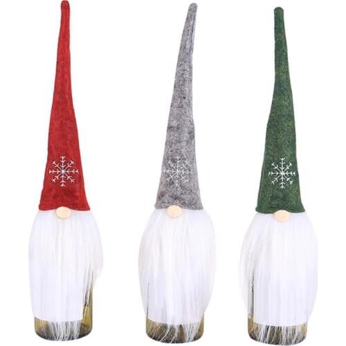 3PCS Nordic Style White Beard Santa Swedish Gnome Christmas Long Hat Santa Claus Wine Bottle Covers New Year Cap Table Decor