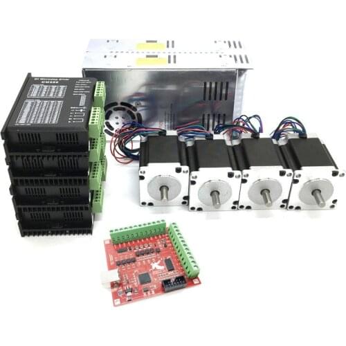 4Axis Nema23 Kit 4PCS 57mm 2.2N.m/2.5Nm/3Nm Stepper Motor+4PCS DC20-50V Driver+2PCS 400W Power Supply+1PC USB Mach3 Control Card