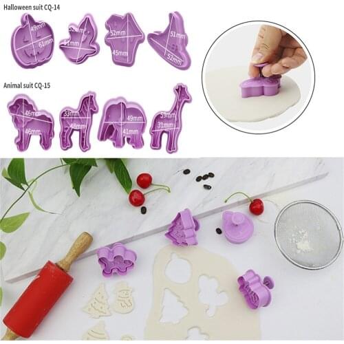4pcs Biscuit 3D Plastic Push-type Christmas Parent-child DIY Fondant Pottery Mold Cookies Cutter Cake Decorating Tools for Party
