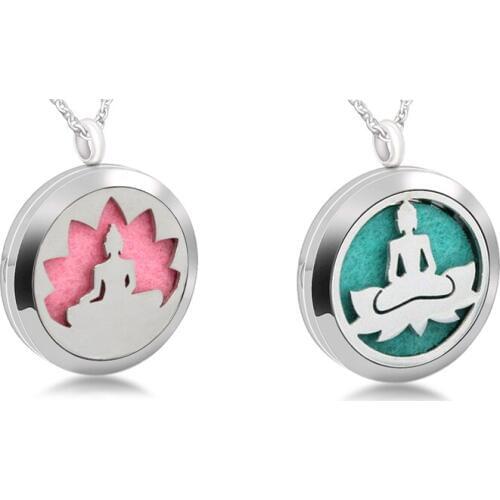 5pcs Aromatherapy Essential Oil Locket Stainless Steel Necklace Jewelry Guanyin Sitting Lotus Perfume Diffuser Pendant Locket