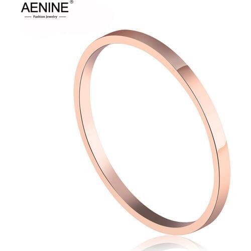 AENINE Simple Design Finger Rings For Women Minimalist Rose Gold Color Mixed Size 1.5 MM Width Ring Jewelry Gift AR19162