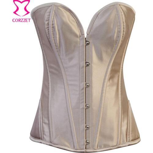 Beige Stain Steel Boned Corset Sexy Korsett For Women Corselet Overbust Waist Slimming Corsets and Bustiers Gothic Clothing